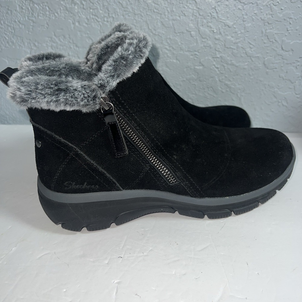Skechers Boots Womens 10 Easy Going-High Zip Side Zip Ankle Boot 167108 Black